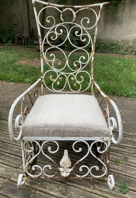 Chaise de Jardin en Fer Forgé avec un Design Antique et des Ornements Magnifiques Couleurs:marron clair Fauteuil à Bascule EDITH Chaise de Jardin avec Accoudoirs et Dossier Couleur au choix: Hauteur Assise 48 cm 