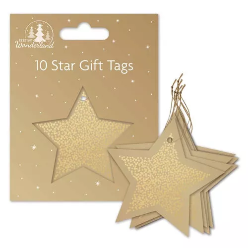 Christmas Gift Tags Gold Star - 10 Pack Gifting Tags Presents Xmas Glitter