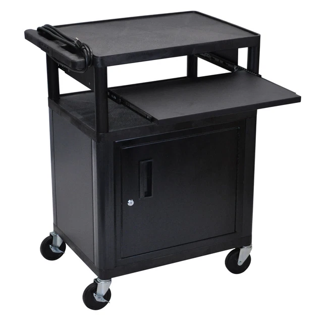 Lp34cle-B - A/V Cart - 3 Shelves, Cabinet, Front Pullout
