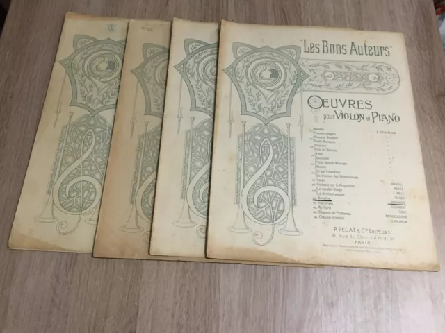 Lot 4 Anciennes Partitions de Musique Violon Piano - Les Bons Auteurs