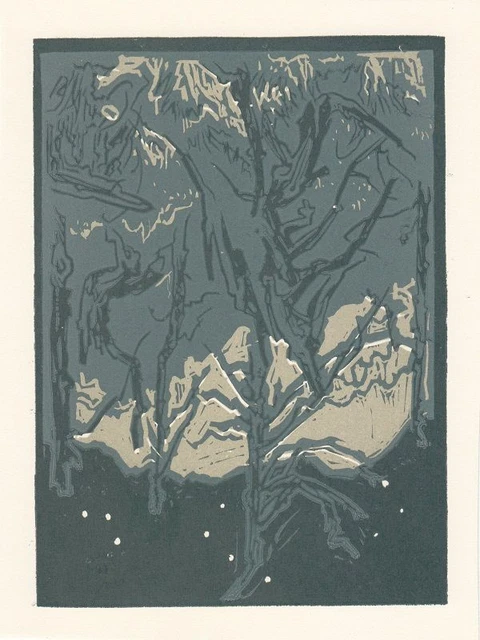 Freie Grafik Hochdruck Jaroslav Vodrazka 1894-1984 Berge Bäume