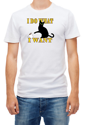 I Do What i Want Divertente Gatto Manica Corta Bianco Uomo T Shirt F072