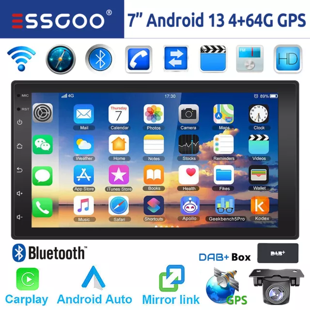 Autoradio 7" 2 DIN DAB+ Carplay Android 13 4+64G GPS RDS WiFi USB Bluetooth +Cam