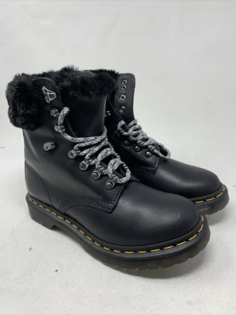 DR. MARTENS 1460 Serena Collar Faux Fur Lined Lace Up Women Boots Size 7 (ce91)
