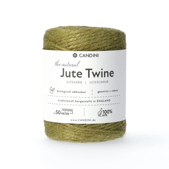 Jutegarn - olivgrün, 50m Bastelschnur - ø 2-3mm reine Jute - Schnur Kordel