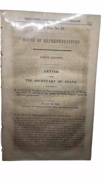 Antique 1848 House Of Representatives Letter