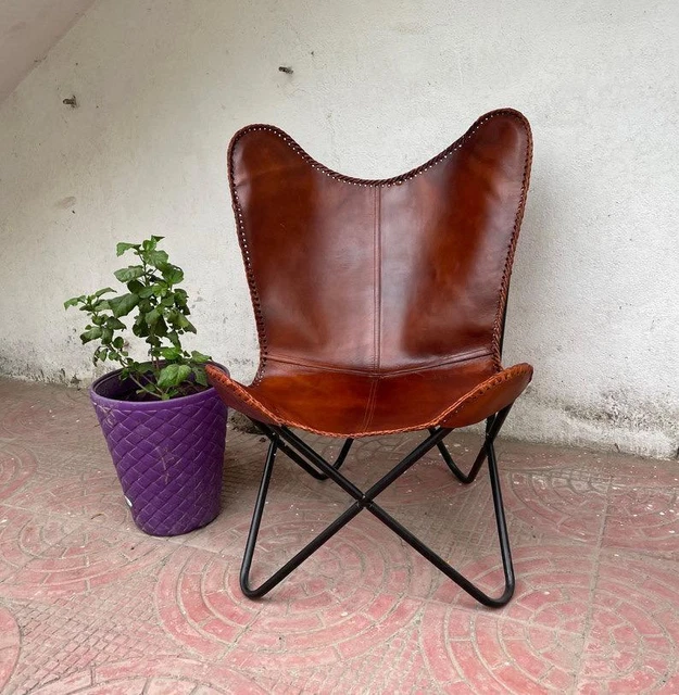 Silla de mariposa de cuero hecha a mano Sillones plegables Muebles para el...