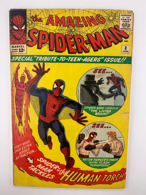 Amazing Spider-Man #8 1st Living Brain - Good 2.0 Looks Nicer Long Tears on Back