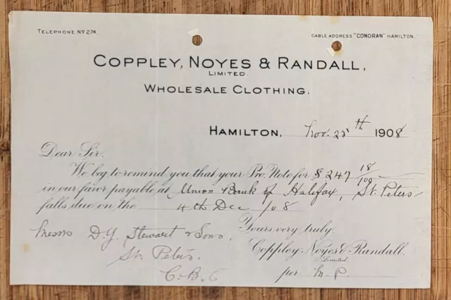 Letterhead Canada 1908 Hamilton Ontario Coppley Noyes & Randall