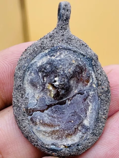 Unique Rare Ancient Bronze Roman Glass Face Pendant 300Bc