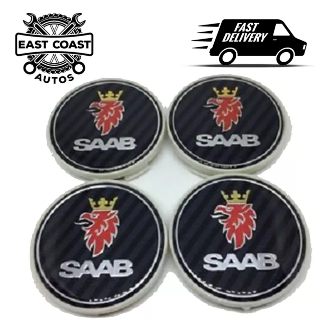 4 x Carbon Fibre 62mm 63mm SAAB Alloy Wheel Centre Hub Caps fit 9-3 9-5 93 95