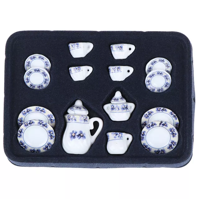 1:12 Miniature 15pcs Porcelain Tea Cup Set Chintz Flower Tableware Kitchen P-wf_