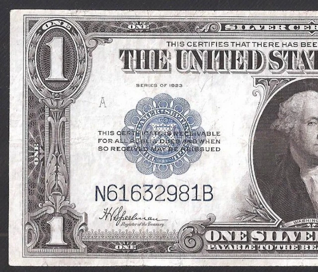 Gorgeous 1923 $1 Large Silver Cert, Cogwheel Reverse, No Tears Or Pinholes