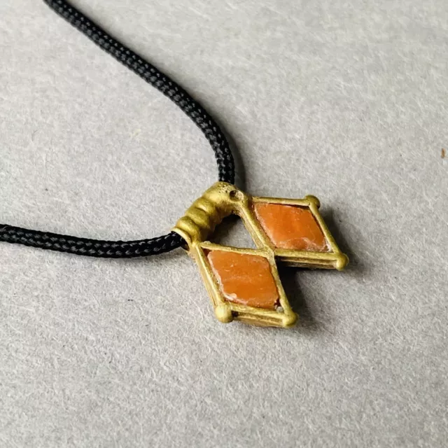 Ancient Greco- Roman Gold Pendant With Carnelian Beads Inlay. Wearable Jewellery
