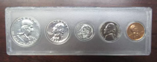 US 1958 SILVER PROOF SET of 5-Coins in Plastic Holder