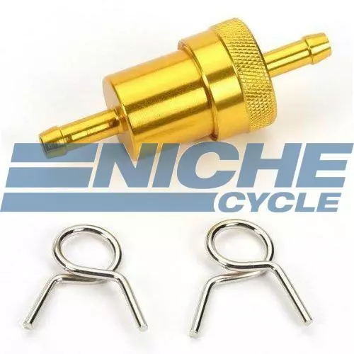 CNC Aluminum Inline Reusable Washable Brass Element Fuel Filter 1/4" - Gold