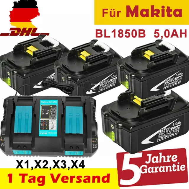 Makita 10X Ersatzakkus 18V 5,0AH LXT400 BL1850B BL1860B BL1830 Ladegerät DC18RD