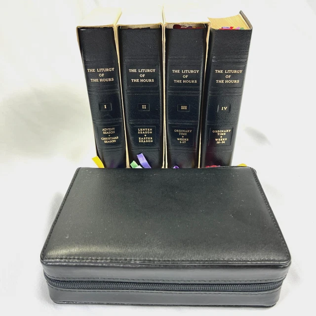 The Liturgy of the Hours 4 Volume Set Black Leather Bound 1975 Vintage