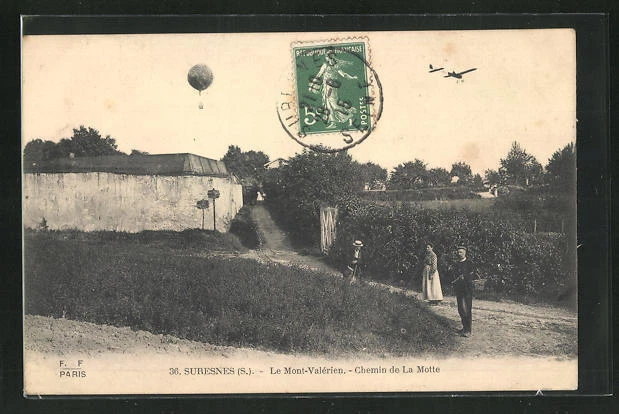 CPA Suresnes, Le Mont-Valerien, Chemin de la Motte, Balloon 1915