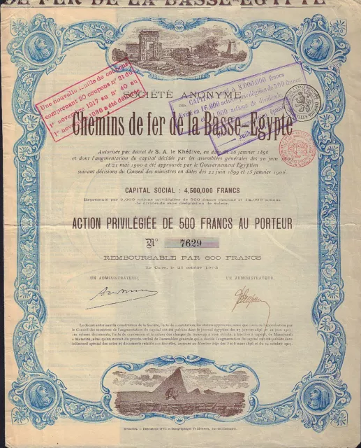 EGYPT  RAILWAY Chemins de Fer de la Basse-Egypte 1903 Temple Pyramid Sphinx Vig