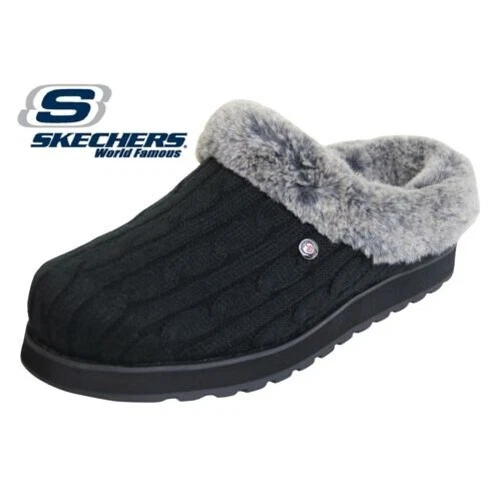Femmes Pantoufles Skechers BOBS Fausse Fourrure Doublé Mule Sabot Taille 4 5 6 7