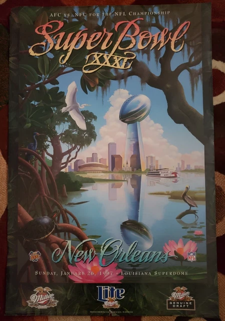 New Orleans Super Bowl 31 Poster 1997 Miller Lite Patriots Packers 30 X 20 NFL