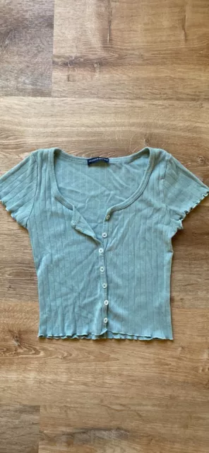 Brandy Melville Ribbed Cropped Button Up Baby Tee Blue | One Size