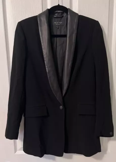 Rag & Bone Women’s Size 2 Small/Medium Black Leather Trim Tuxedo Blazer Jacket