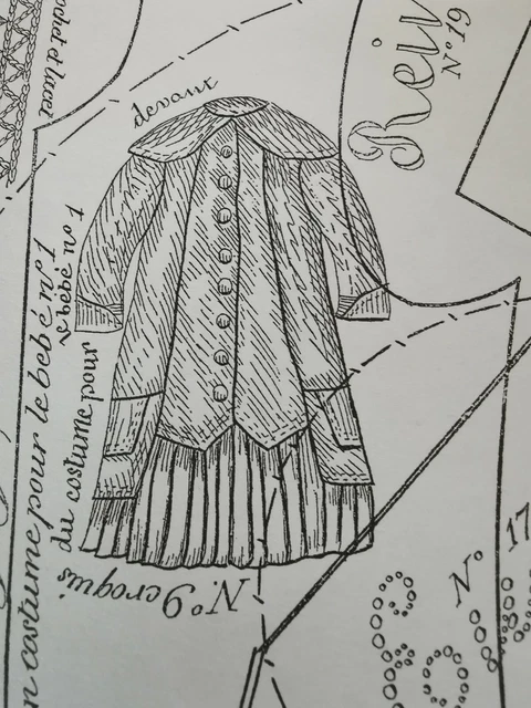 Patron Ancien Reproduction Costume D'été Pour Poupée 34cm, Modèle Juillet 1880, Vintage