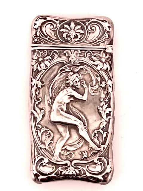 Antique Art Nouveau Match Safe with Lady & Embellishment Sterling Silver 925