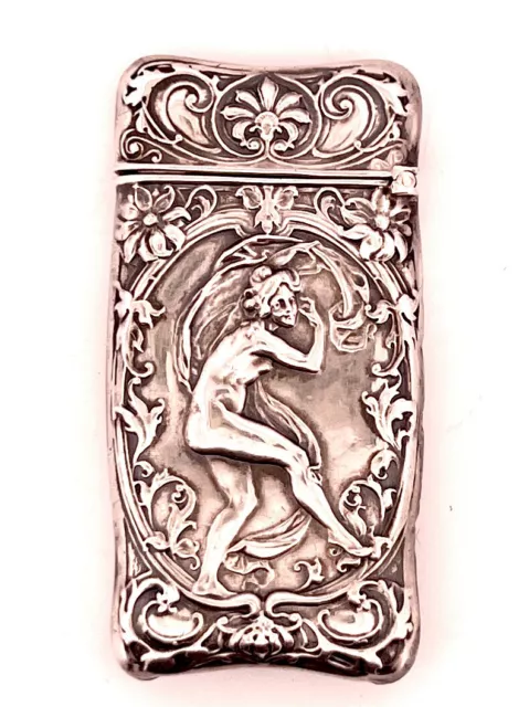 Antique Art Nouveau Match Safe with Lady & Embellishment Sterling Silver 925 Antique Art Nouveau Match Safe with Lady & Embellishment Sterling Silver 925