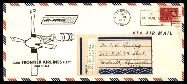 Mayfairstamps US Flight 1964 Denver Jet Power 580 Frontier Airlines Cover aaj_01