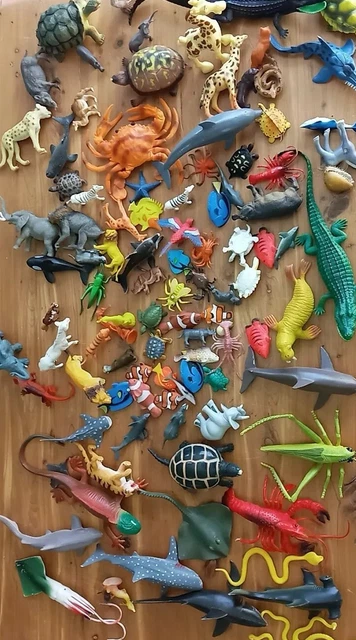 Lot of 5 Random Plastic Animals Or Sea Life Turtles Elephants Tiger Zebra Sharks