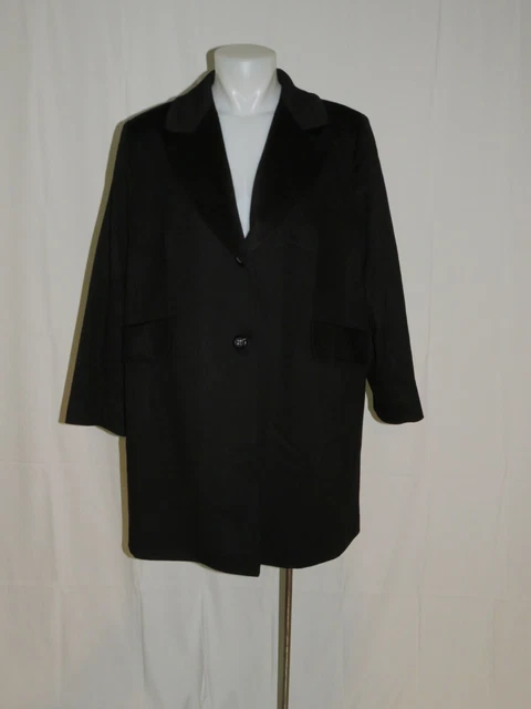 Fleurette Loro Piana Wool Black Women's Full Length Two Button Overcoat Size 20