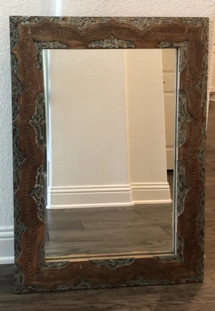 Espejo de pared de mosaico de madera y vidrio único 27 pulgadas x 36 pulgadas
