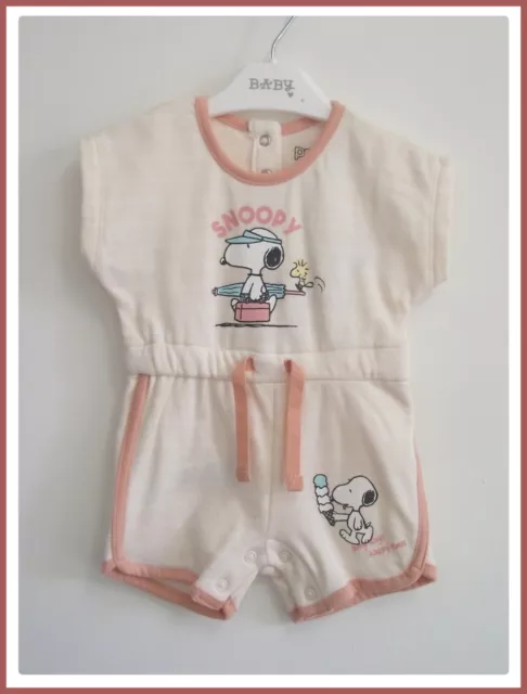 Baby Girls Snoopy Playsuit Pink Peanuts Character All In One Shorts 0-3 Mths NEW