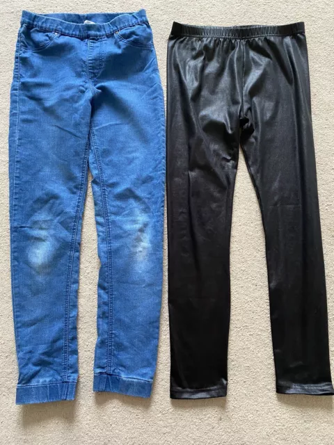 Pacchetto ragazze leggings neri e jeans skinny blu età 9-10 anni nuovi senza etichette e indossati