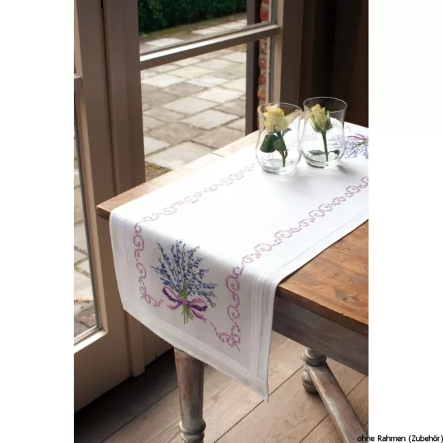 Vervaco table runner stitch embroidery kit Lavender, stamped, DIY