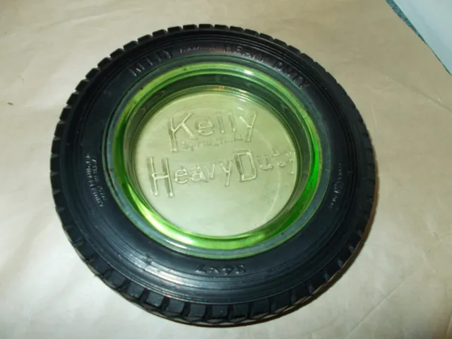 Vintage 1920's Kelly Springfield Heavy Duty Tire Glass Advertising Ashtray