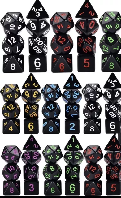 • Lot De 7 Dés Polyédriques Noirs Blancs Jeux De Rôle Donjons & Dragons • 2