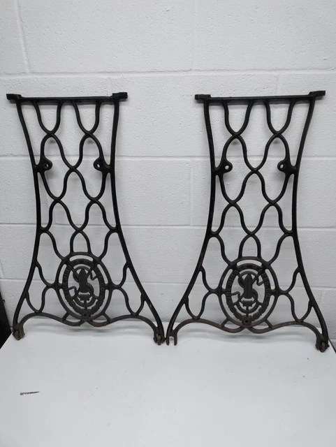 Antique Singer Cast Iron Legs Industrial Steampunk Table Desk Sewing Treadle