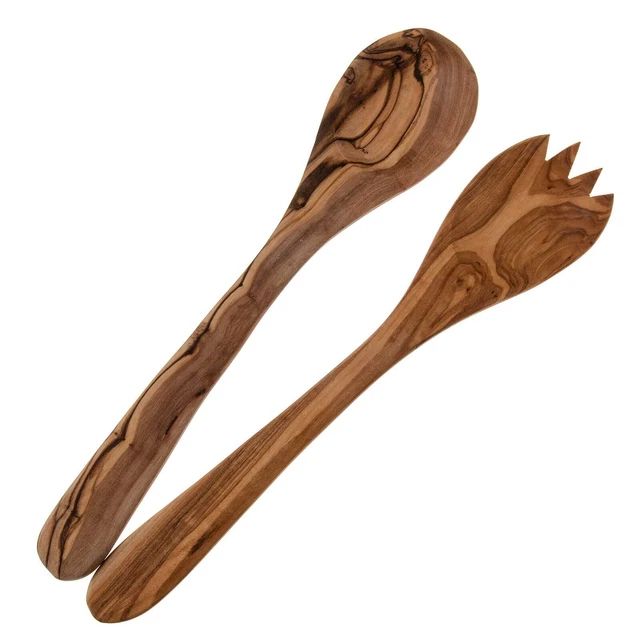 Salatbesteck Olivenholz 2 tlg. Servierbesteck Salatlöffel Holz klassik