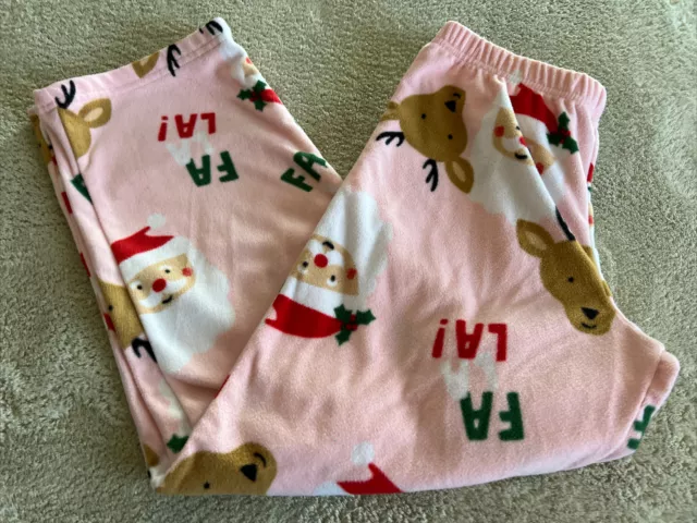 Carters Girls Pink Reindeer Santa FA LA Christmas Fleece Pajama Pants 10