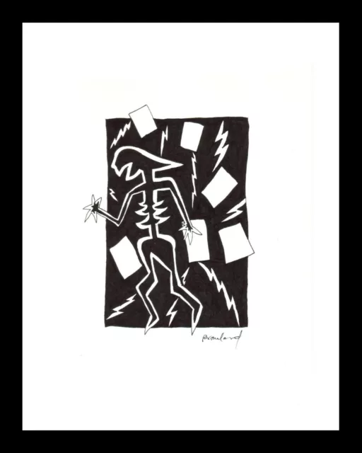 Original Art Signed B & W Abstract - Woman & Flying Papers Bad Day at the Office