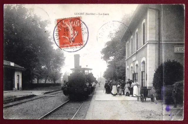 Cpa 72 - Luché - La Gare - Train - Locomotive - Chemin De Fer -  Animée -