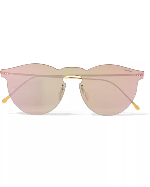 Illestiva Womens Leonard Mask Round Frame Gold Tone Mirrored Sunglasses Pink