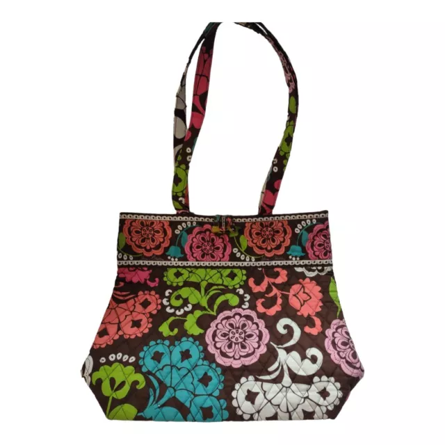 Vera Bradley Brown And Pink Quilted Floral Tote Purse Accessory