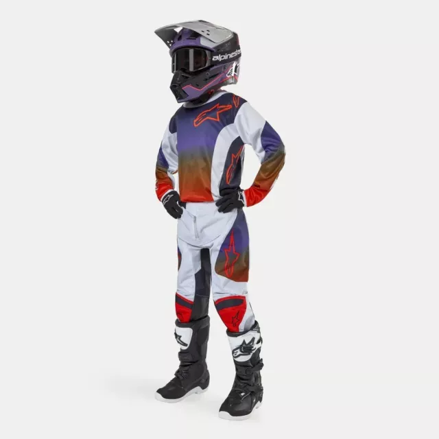 Completo Alpinestars RACER HOEN bambino grigio chiaro e arancione motocross endu