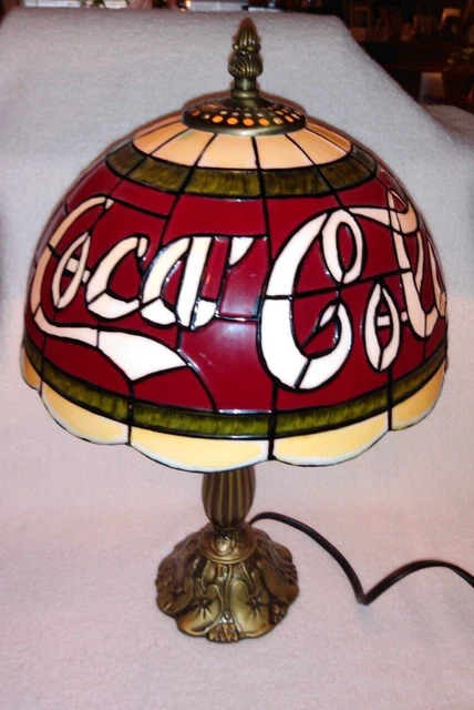 Vintage Coca Cola Tiffany Style Plastic Faux Stained Glass Shade 15" Table Lamp