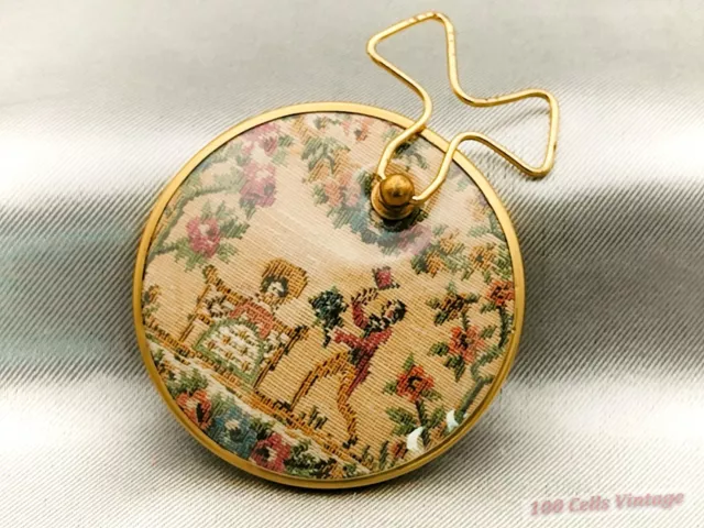 Courting Couple Needlepoint-Vintage Ladies Compact Handbag/Hand Mirror-8cm
